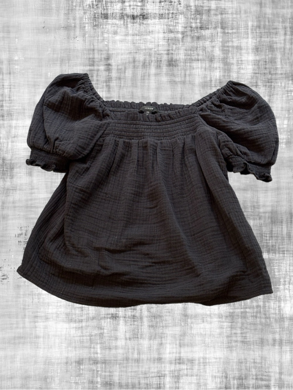 J.Crew Women's XS Black Gauze Puff Sleeve Smocked Blouse